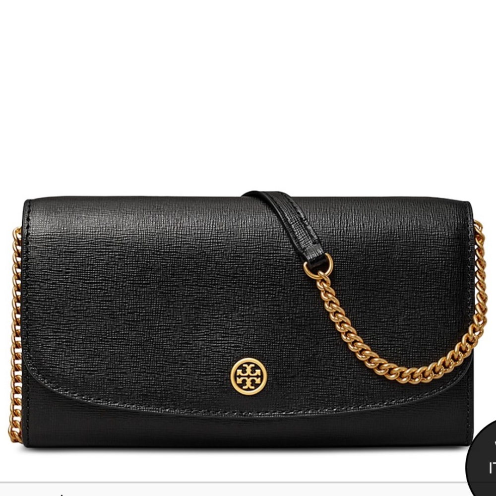 NWT Tory Burch Black Clutch with Gold Chain